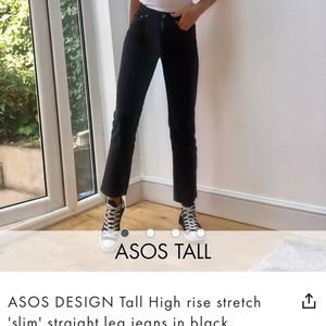 ASOS DESIGN Tall High rise stretch 'slim' straight leg jeans in black 26